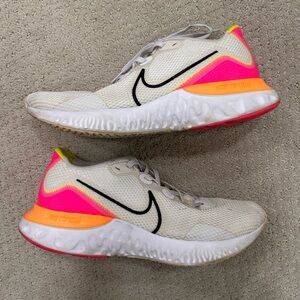 Nike Renew Run White and Pink Blast Sneakers with React Foam